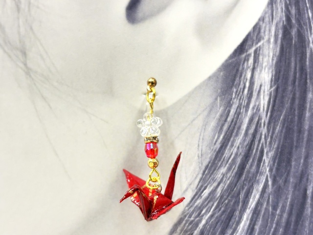 科学実験工房プチワークショップ ミニ折り鶴イヤリング